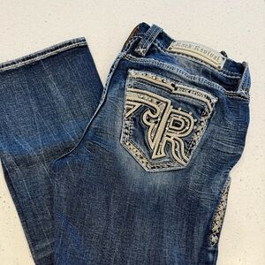 Rock Revival Dark Blue Boot Cut Jeans Carita Easy Boot Rhinestone